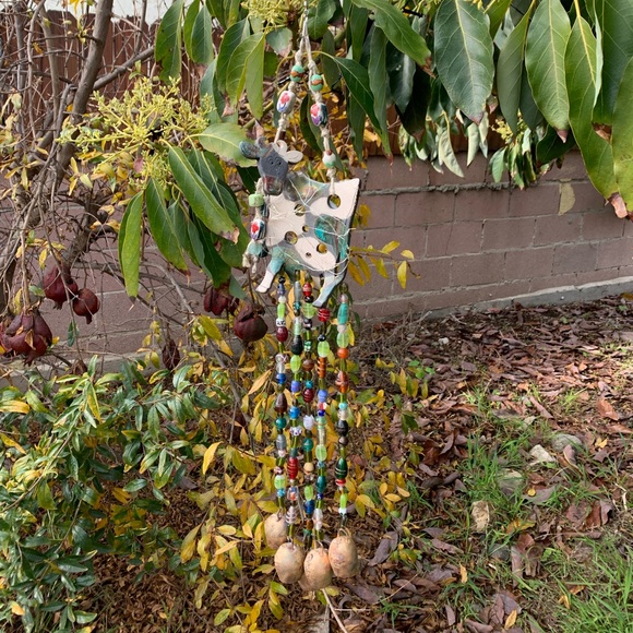 Bohemian Cow Wind Chime Fairy Lights, Glass Beads & Bells Sun Catcher Mobile - Picture 9 of 11